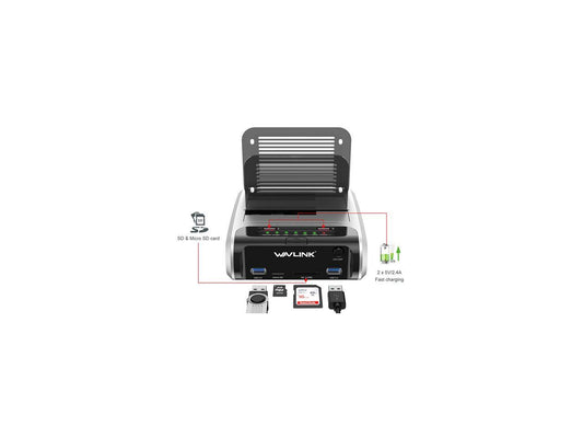 Wavlink USB 3.0 to SATA Dual Bay External Hard Drive Docking Station for 2.5/3.5 SATA I/II/III HDD SSD with Offline Clone & UASP, 2 USB 3.0, 2 Fast Charging Port, SD & Micro SD Card Reader, 2 x 16TB