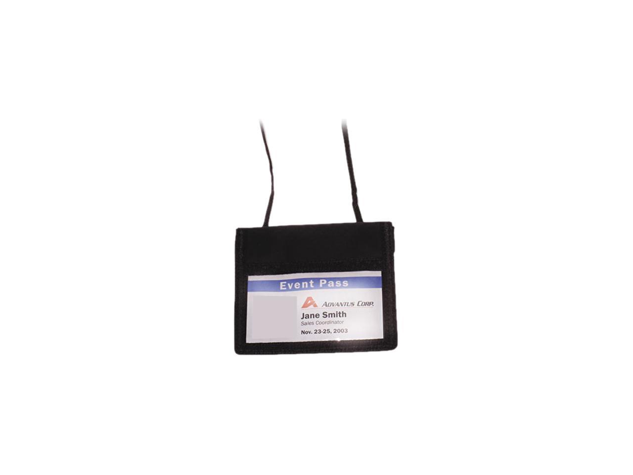 Advantus 75452 ID Badge Holder w/Convention Neck Pouch, Horizontal, 4w x 2 1/4h, Black, 12/Pack