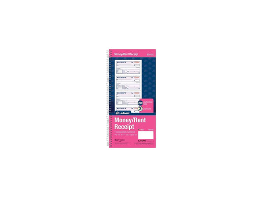 Adams SC1152PK Money / Rent Receipt Book, Spiral, 2-Part, 11.00 x 5.25, 200 Set / Book