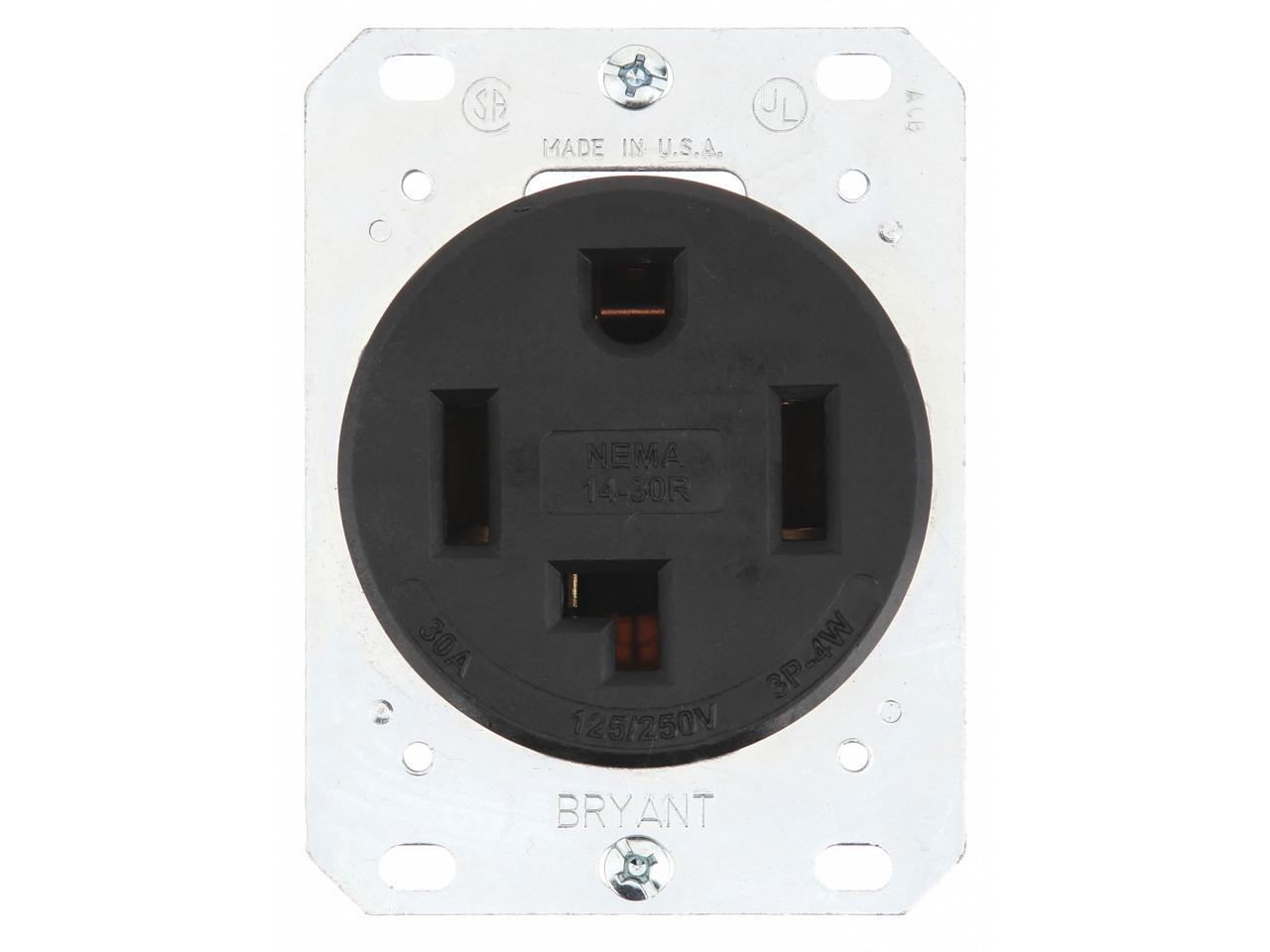 ZORO SELECT 9430FR Receptacle, 30 A Amps, 125/250V AC, Flush Mount, Single