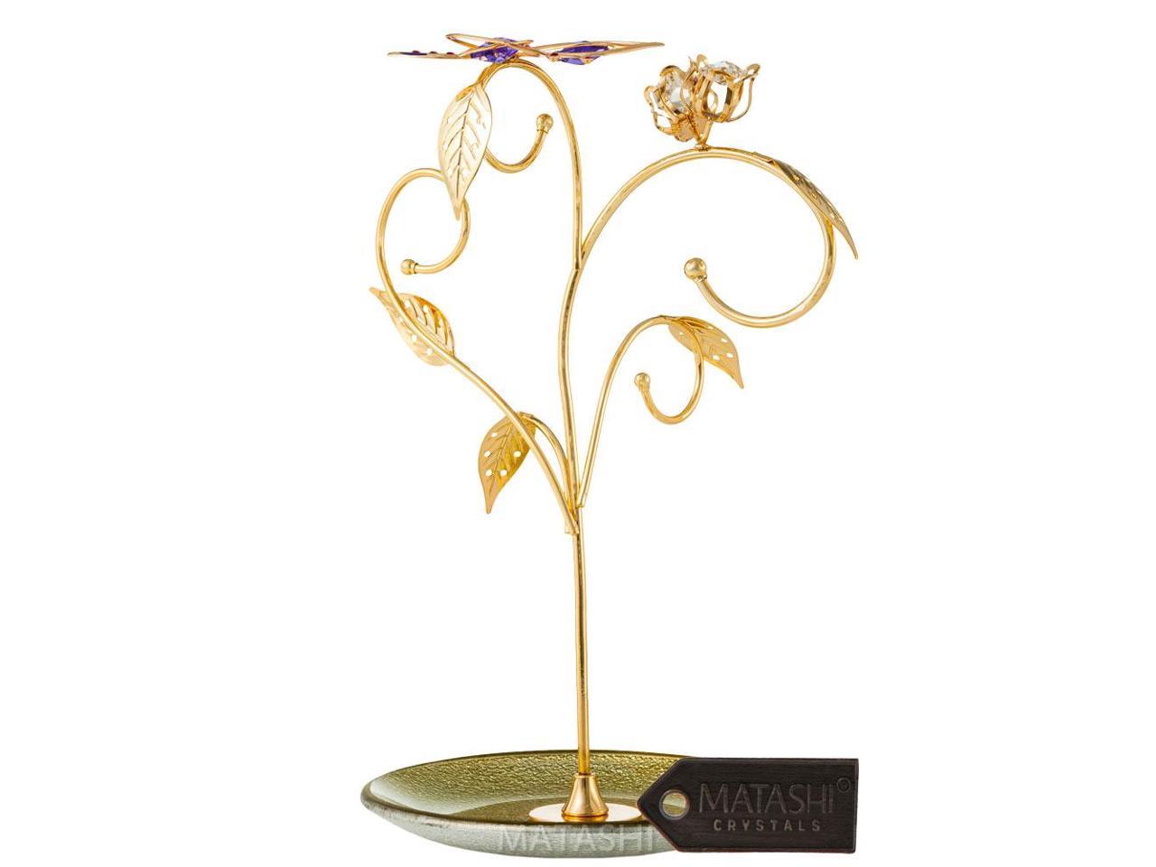 24k Gold Plated Elegant Floral and Butterfly Design Jewelry Stand by Matashi