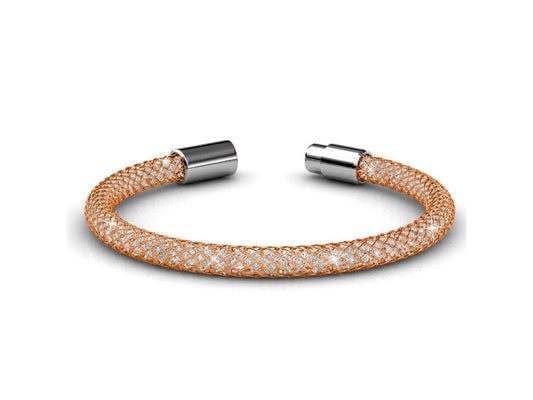 7.5 Rose Gold Plated Mesh Bangle Bracelet with Magnetic Clasp and High Quality Crystals by Matashi