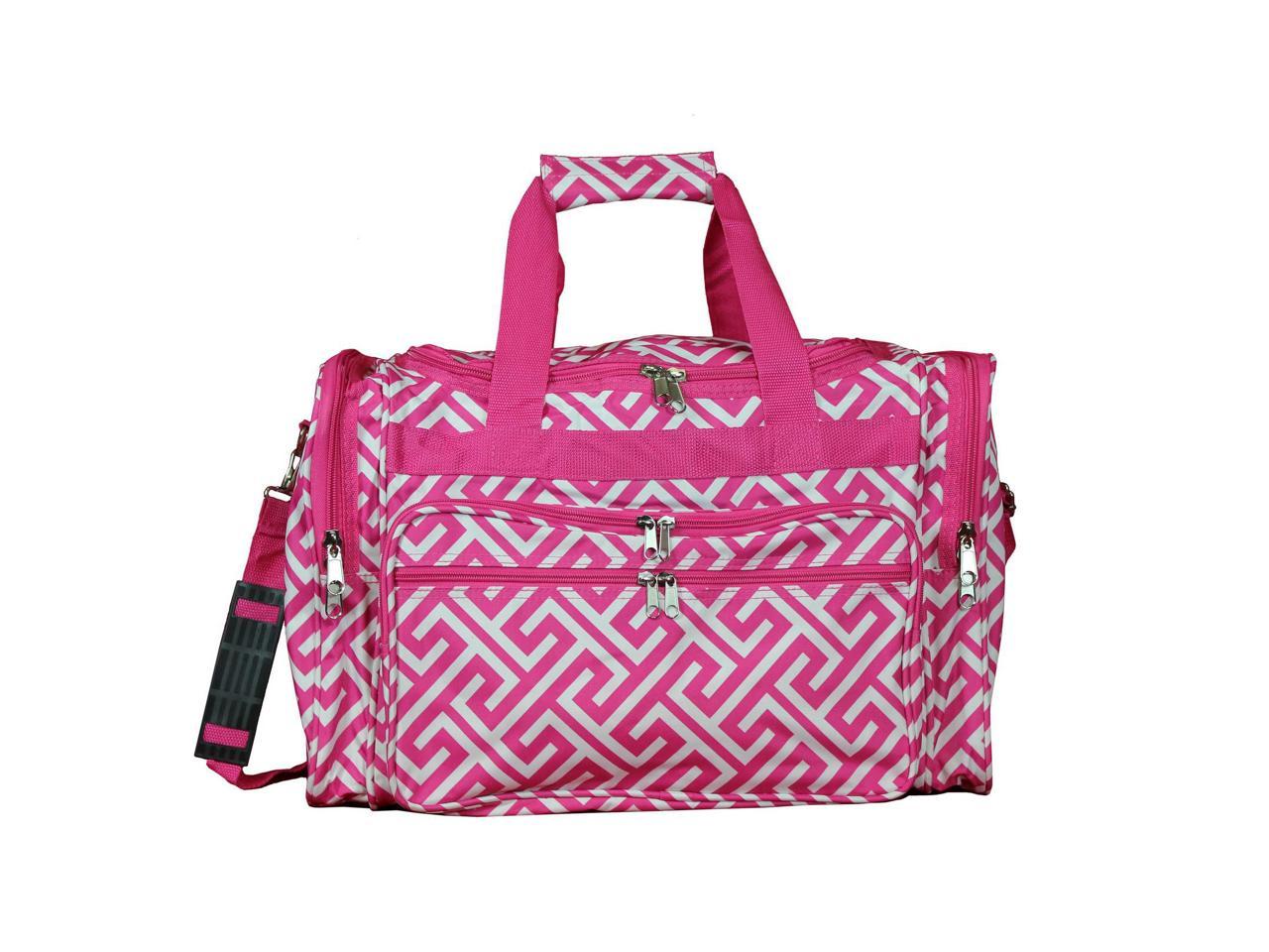 World Traveler 19-inch Carry-On Shoulder Duffel Bag - Fuchsia White Greek Key