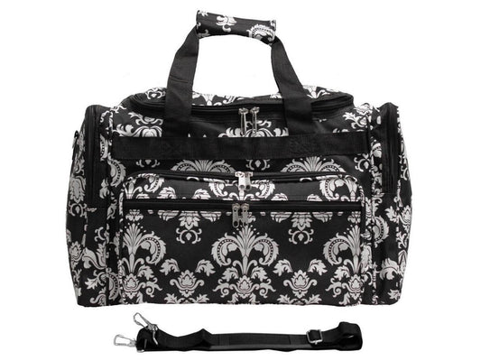 World Traveler 19-inch Carry-On Shoulder Duffel Bag - Black White Damask II