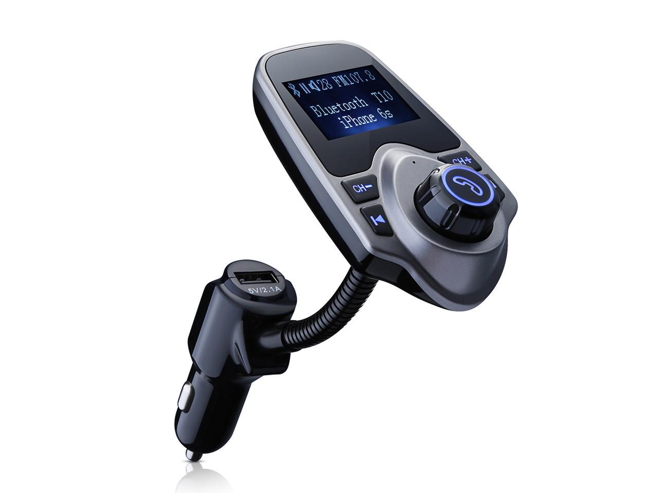 Wireless Bluetooth FM Transmitter& USB Car Charger 1.44 Inch Screen Supports Display Car Battery Voltage, Song Names, Incoming Phone Number