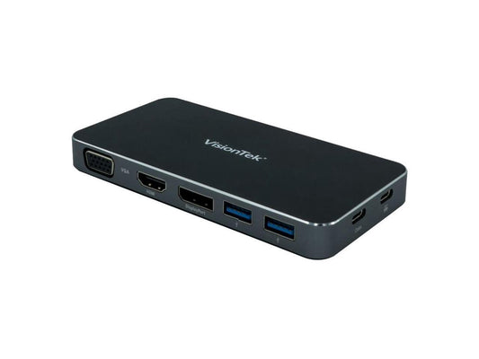 VisionTek USB C Portable Dock - for Notebook/Desktop PC - 100 W - USB Type C - 5 x USB Ports - 2 x USB 3.0 - HDMI - VGA - DisplayPort - Wired