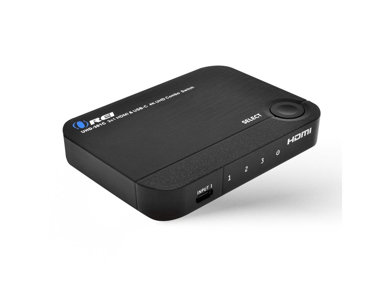 4K 3 Port 3x1 HDMI Switch by OREI, 2 HDMI + USB-C Input Connect Laptop, PC, Computers, Phones, Gaming, Streaming Devices on One Display TV Monitor - UltraHD HDCP 2.0