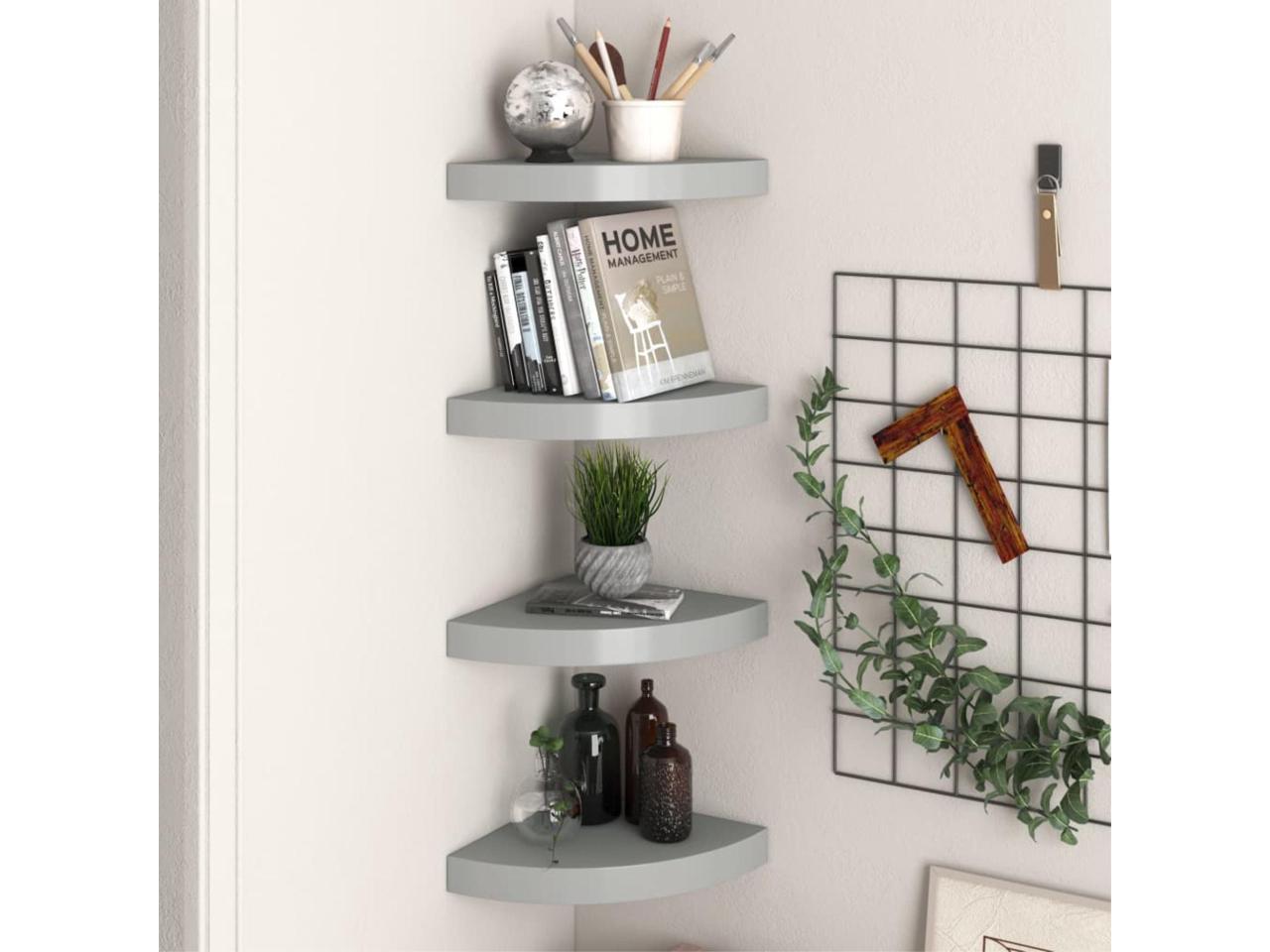 vidaXL Floating Corner Shelves 4 pcs Gray 9.8x9.8x1.5 MDF