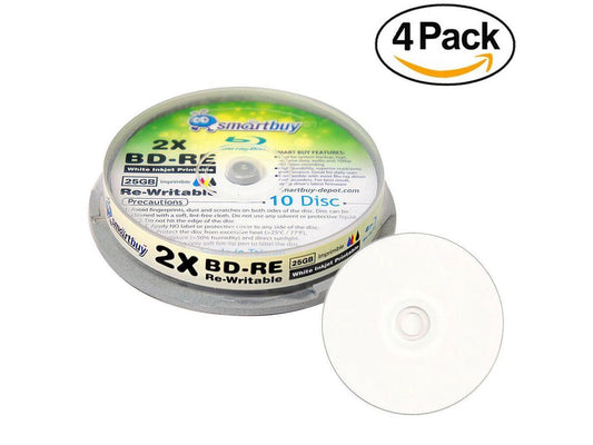 40 Pack Smartbuy 2x 25GB Blue Blu-ray BD-RE Rewritable White Inkjet Hub Printable Blank Bluray Disc