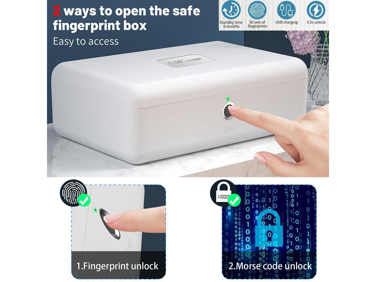 AICase Biometric Fingerprint Storage Box Portable Cash Jewelry Security Box Safe