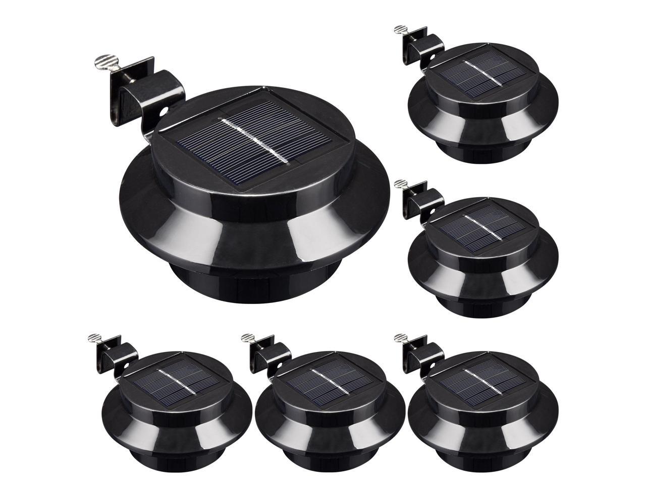 Yescom Solar Gutter Light Outdoor Waterproof 3 LED Deck Fence Lights with Bracket Wall Garden Stair Yard Black 6Pcs