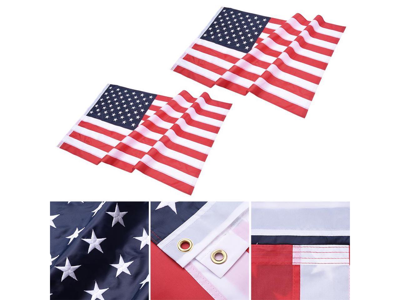 2 Pcs 3x5 FT American Flag Sewn Stars Stripes 210D Oxford UV Resistant with Grommets US