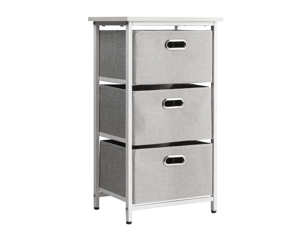 3-Drawer Fabric Dresser Storage Tower Vertical Foldable Pull Bins Bedroom White