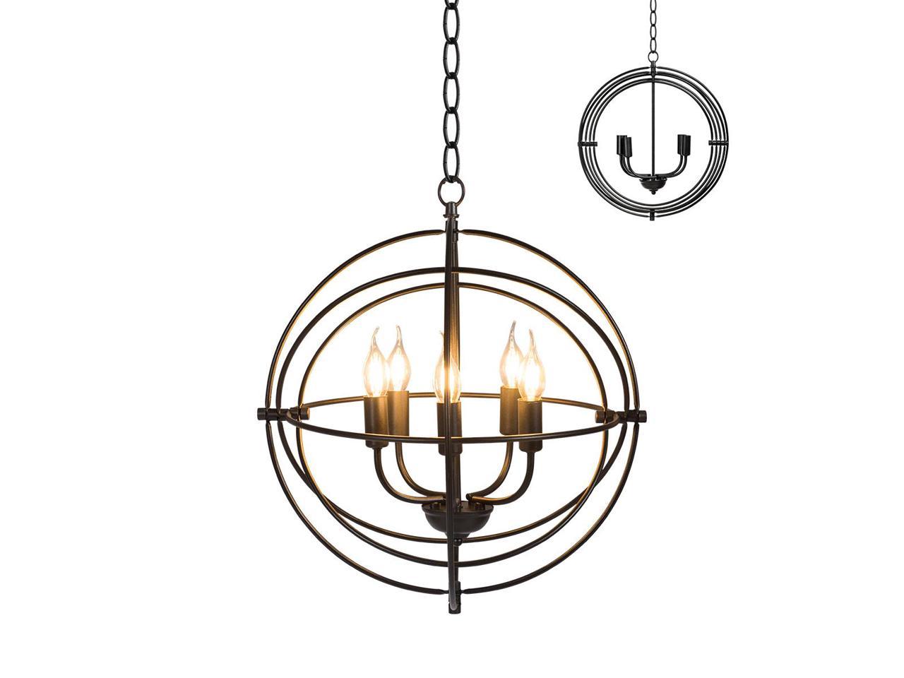 20'' 5-Light Metal Pendant Chandelier w/ Iron Chain Pivoting Interlocking Rings