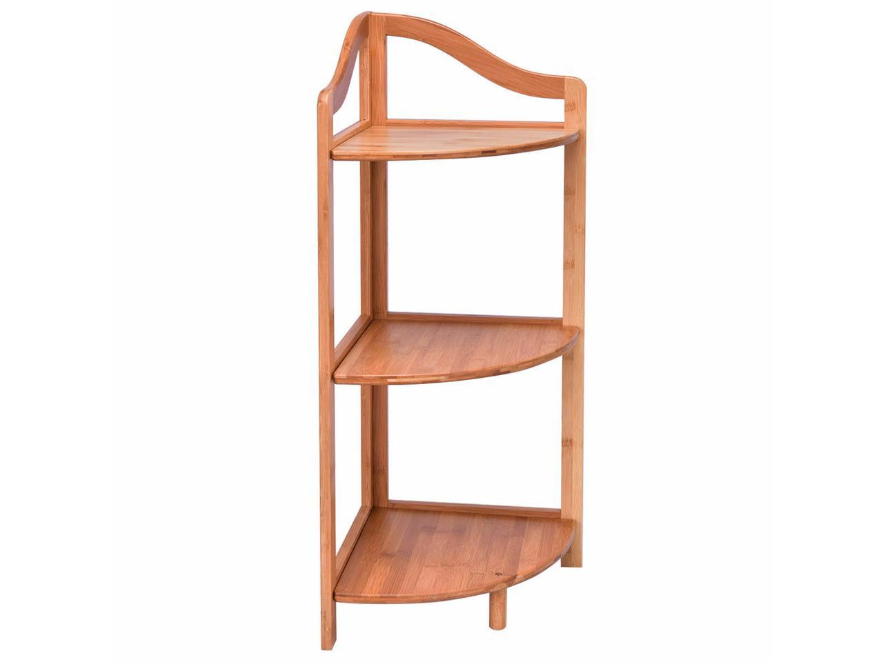 3 Tier Bamboo Free Standing Corner Rack Tower Organizer Shelving Shelf Storage