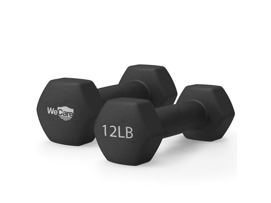 WeCare Neoprene Coated 12 Lbs Dumbbells for Non-Slip Grip (Set of Two) - Black