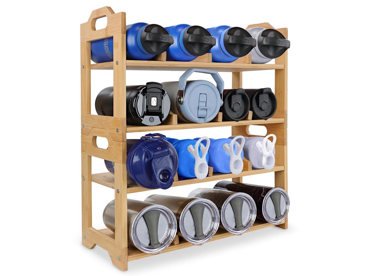 7Penn Water Bottle Holder Shelf Organizer - 4 Tier Bamboo Tumbler Storage Rack