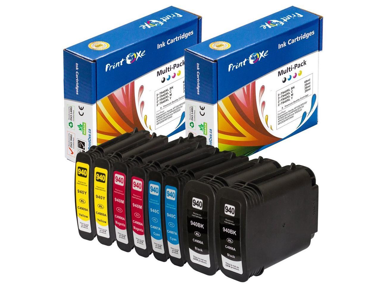 940XL Compatible 8 Ink Cartridges (2 Sets) for HP 940 High Yield; 2 Black, 2 Cyan, 2 Magenta, & 2 Yellow