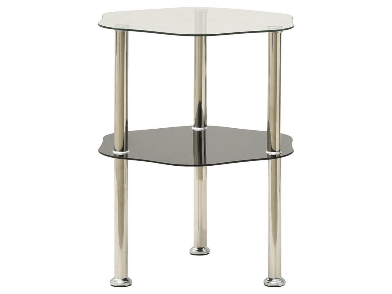 vidaXL Side Table 2-Tier End Coffee Table Transparent and Black Tempered Glass