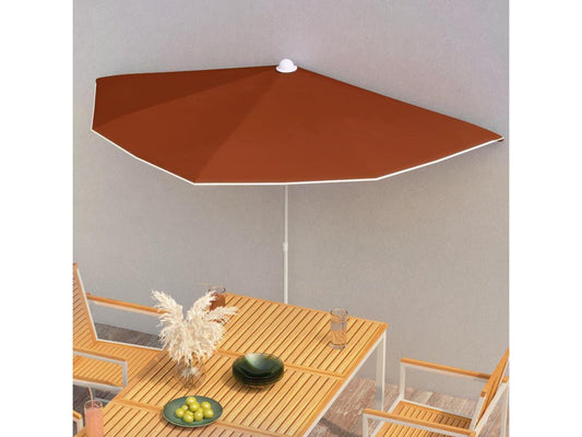 vidaXL Garden Half Parasol with Pole Terracotta Sunshade Outdoor Yard Parasol