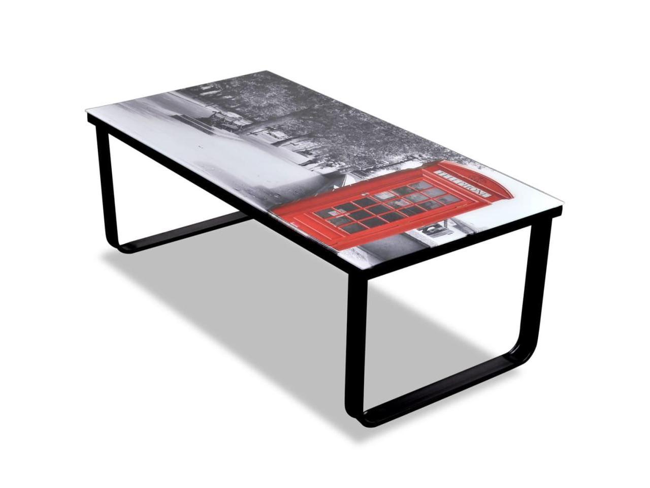 vidaXL Coffee Table Accent End Table Side Table with Piano Printing Glass Top