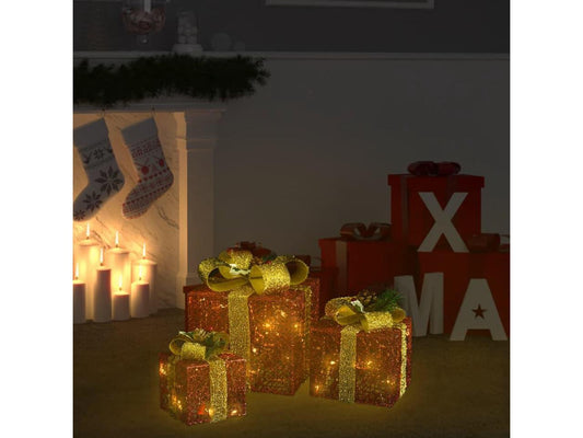 vidaXL Christmas Gift Boxes 3 Pcs Decorative Xmas Gift Box with LED Lights Red