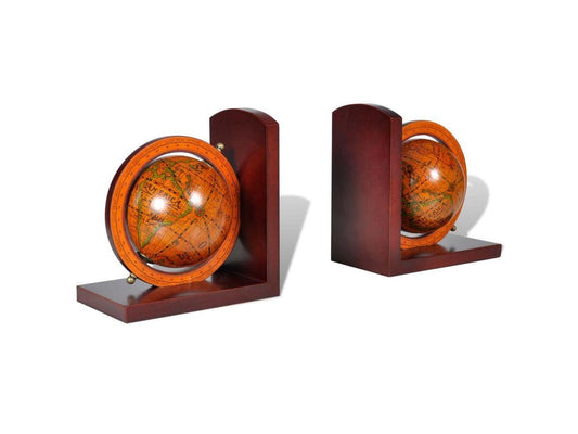 vidaXL Bookstand 2 Pcs Decorative World Map Globe Bookend Office Stationery