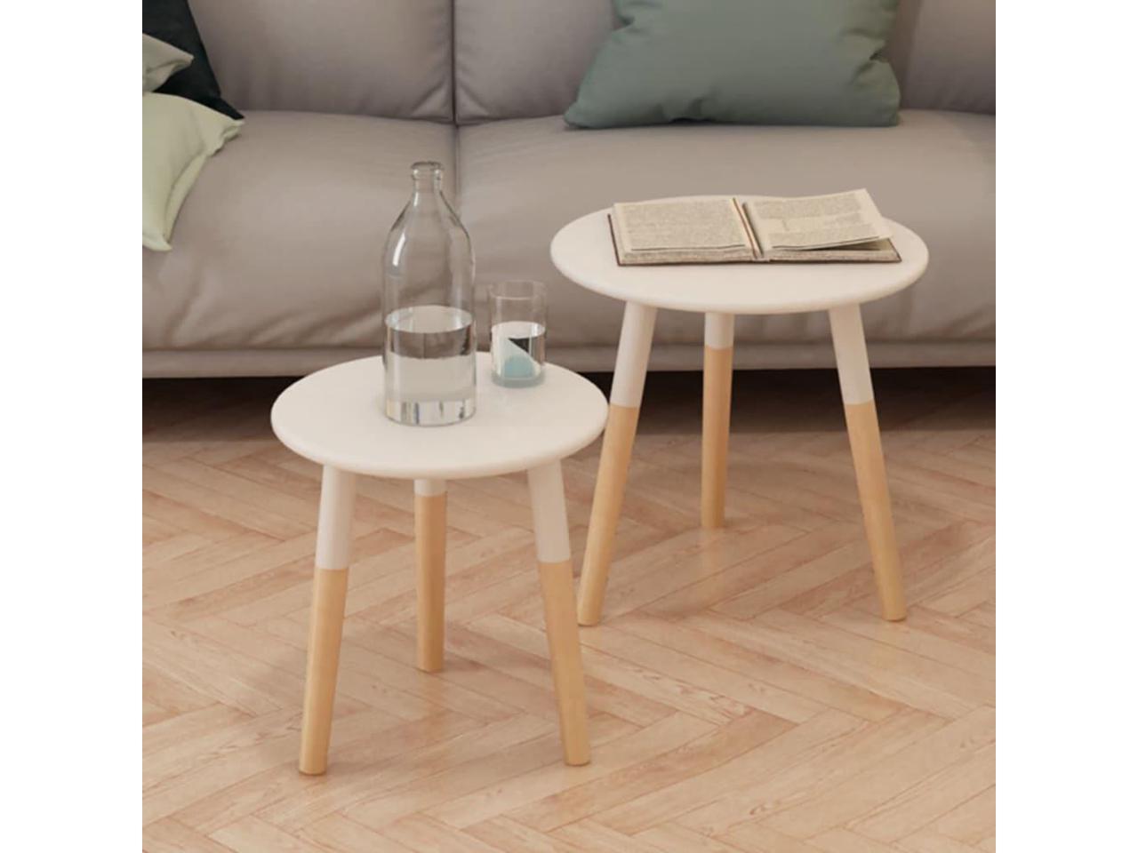 vidaXL Side Table Set of 2 Round End Table Coffee Table Solid Wood Pine White