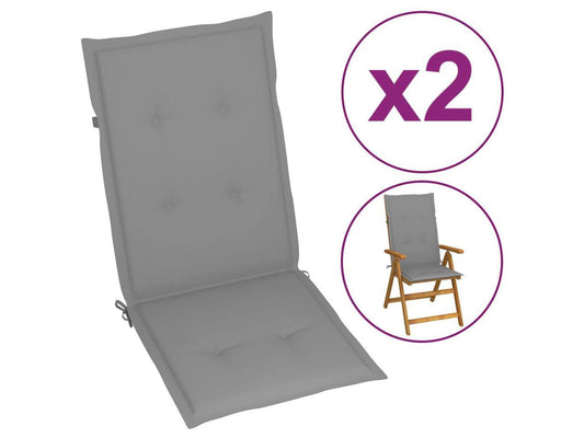 vidaXL Chair Cushion 2 Pcs Outdoor Garden High Back Chair Cushion Gray Fabric