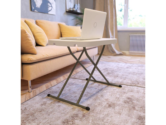 26 Inch Granite White Indoor/Outdoor Plastic Folding Table, Adjustable Height Commercial Grade Side Table, Laptop Table, TV Tray