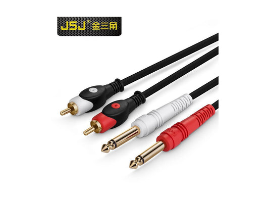 5ft Dual RCA Male Jack to Dual 6.35mm 1/4 TRS Male Plug Stereo Audio Cable Cord Wire for Mixer AV Amplifier (1pcs)