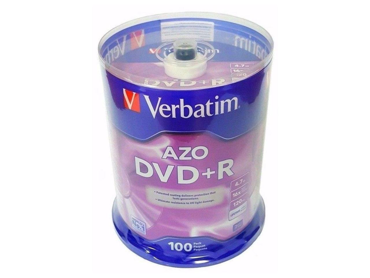 100 Pieces VERBATIM AZO Blank DVD+R Plus R 16X Branded Disc 4.7GB Spindle 95098