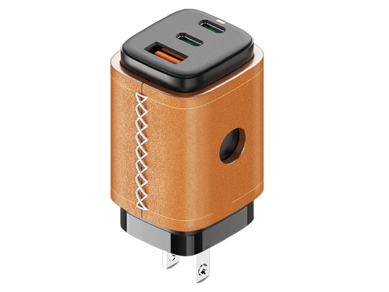 VogDUO USB C Charger, 65W 3 Ports GaN, Fast Charging, Foldable Plug, Genuine Leather style, compatible with iPad, iPhone 13/13 Mini/13 Pro/13 Pro Max/12/11, Nintendo Switch, MacBook Pro