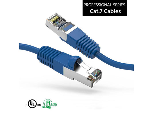 8ft (2.4M) Cat7 Shielded (SSTP) 600MHz Ethernet Network Booted Cable 8 Feet (2.4 Meters) Gigabit LAN Network Cable RJ45 High Speed Patch Cable, Blue