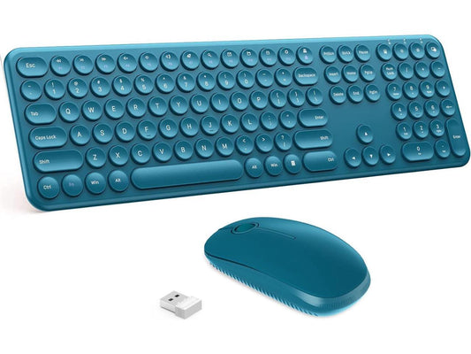 Wireless Keyboard and Mouse, Vssoplor 2.4GHz Ultra Slim Wireless Mouse Keyboard Combo with Round Keycaps for Windows, Laptop, PC, Computer (Sapphire Blue)