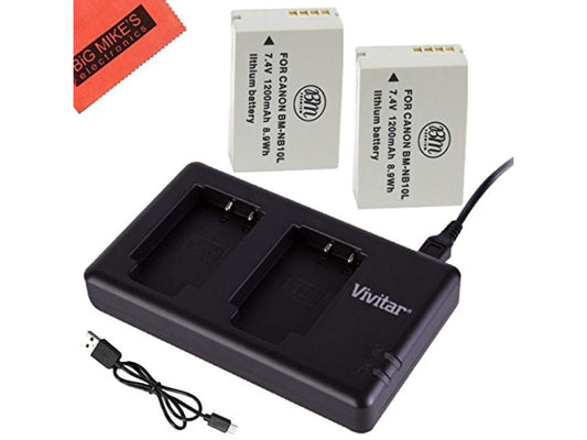 2pack of nb10l batteries and dual battery charger kit for canon powershot g15, g16, g1x, g3x, sx40 hs, sx40hs, sx50 hs, sx60 hs digital camera