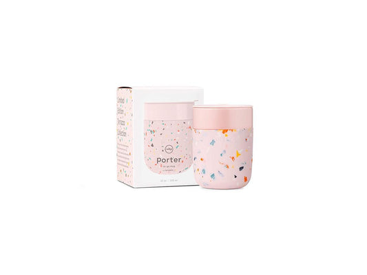 W&P Porter Ceramic Mug w/ Protective Silicone Sleeve, Terrazzo Blush 12 Ounces | On-the-Go | Reusable Cup for Coffee or Tea | Portable | Dishwasher Safe