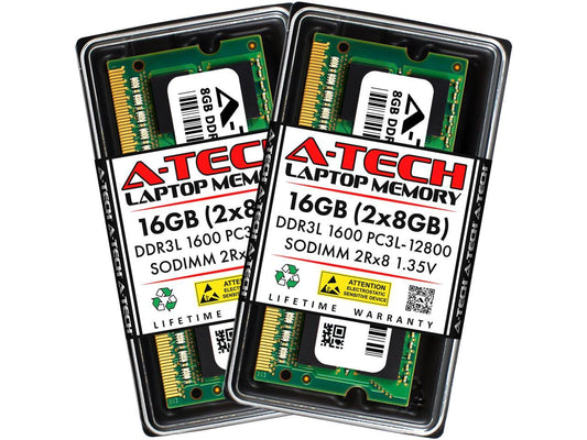 A-Tech 16GB (2x8GB) DDR3 / DDR3L 1600MHz SODIMM PC3L-12800 2Rx8 1.35V CL11 Non-ECC Unbuffered 204-Pin SO-DIMM Notebook Laptop RAM Memory Upgrade Kit