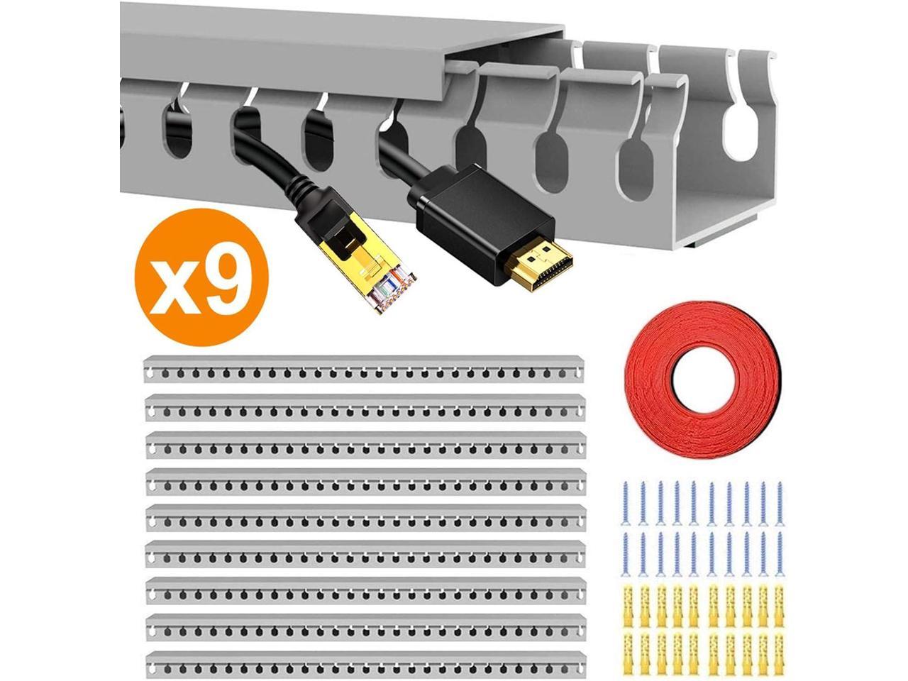 Alritz Cable Raceway Kit, 138 inch Open Slot Wiring Raceway Duct with Cover Cable Management System to Hide Under Desk/TV/Computer/Power Cords - 15.4 X 1.6 X 0.8 Inch(LWH)