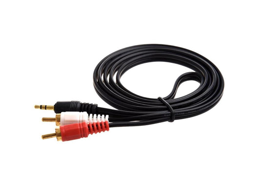 3.5mm Jack to 2 x RCA Phono Audio Cable Gold 1m Lead