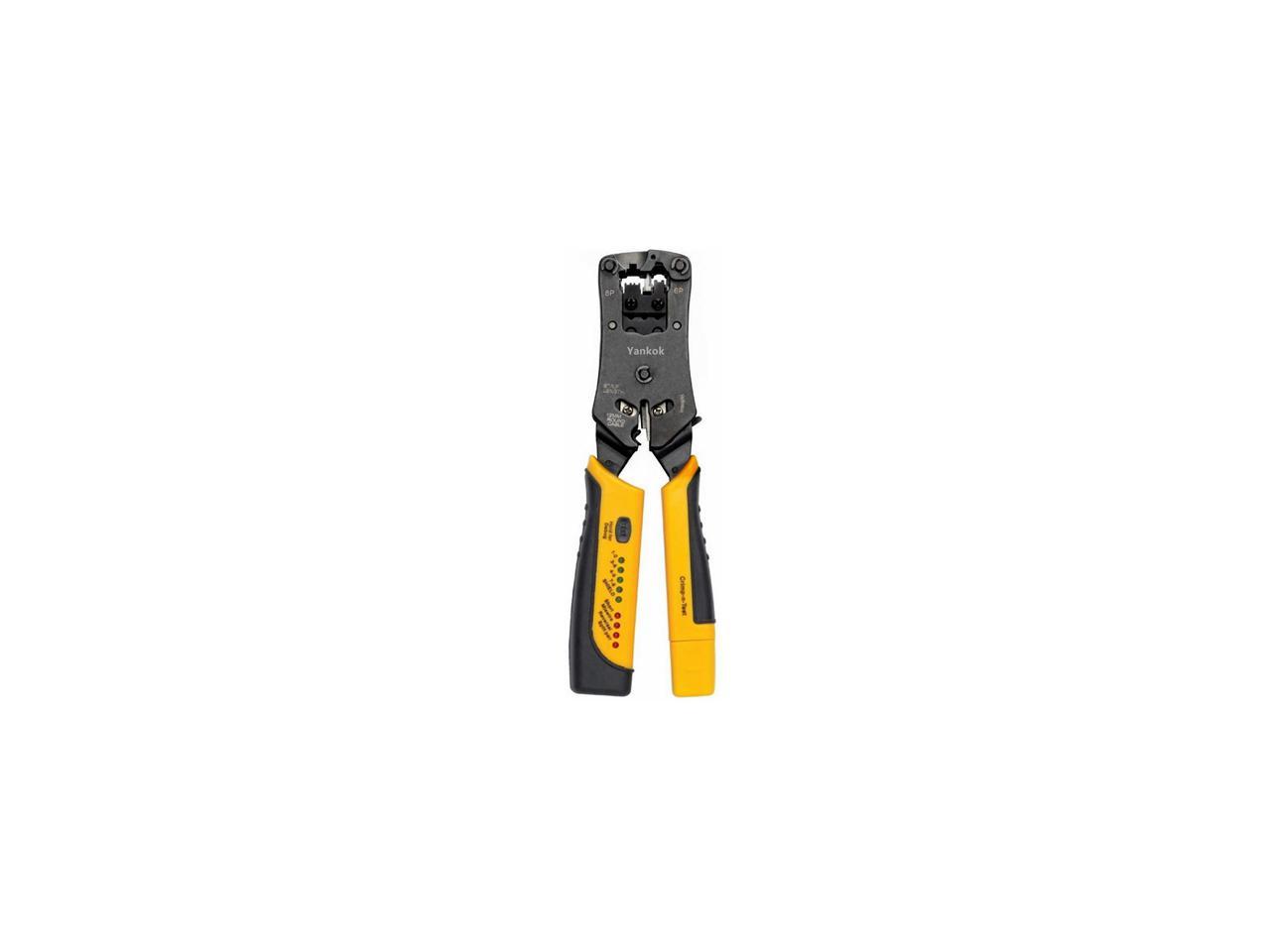 Yankok [RJ45 RJ12 RJ11 Cable Tester Crimper] for 8P 6P 4P Network Connectors and CAT5 CAT6 Ethernet Cables Crimp Strip Cut and Test All in One HT376 Yellow Handle