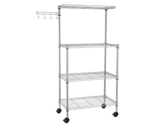 4-Tier Bakers Rack Storage Rack Microwave Oven Stand with Hanging Hooks Chrome