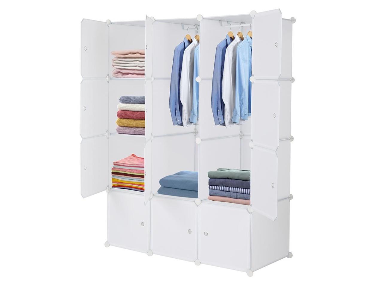 12-Cube DIY Modular Shelving Storage Organizer,14x 18 Portable Wardrobe with Clothes Rod