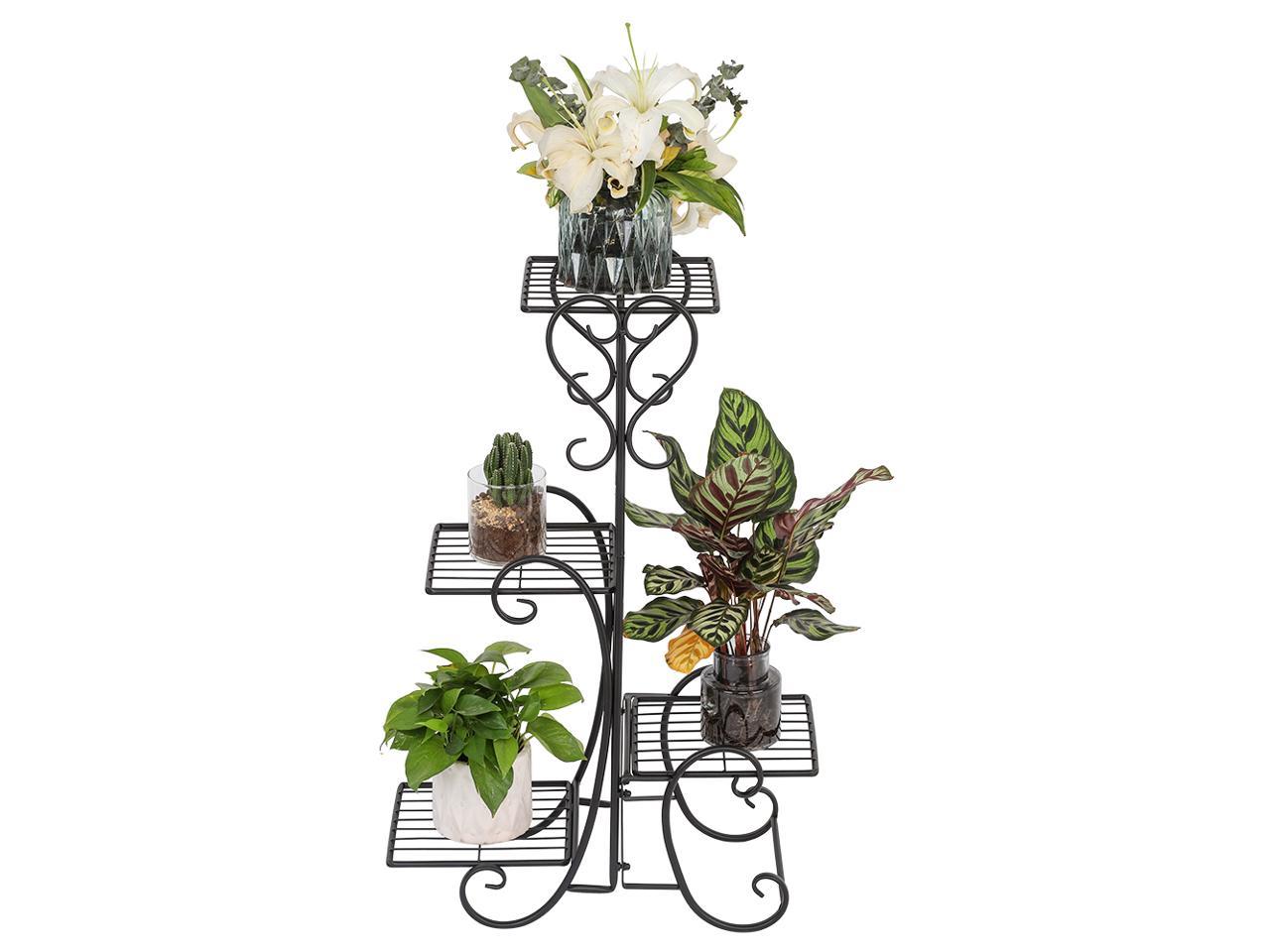 4 Potted Square Flower Metal Shelves Plant Pot Stand Decoration for Indoor Outdoor Garden Black