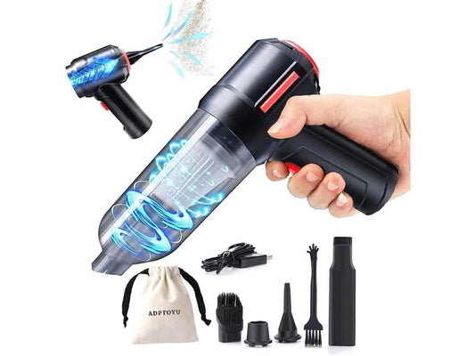 ADPTOYU 3-in-1 Portable Small Cordless handheld Vacuum Cleaner Rechargeable with 9000PA Powerful Suction for Car/Office/Home, Extension Function to inflate/Deflate for Swimming Ring/Vacuum Storage Bag