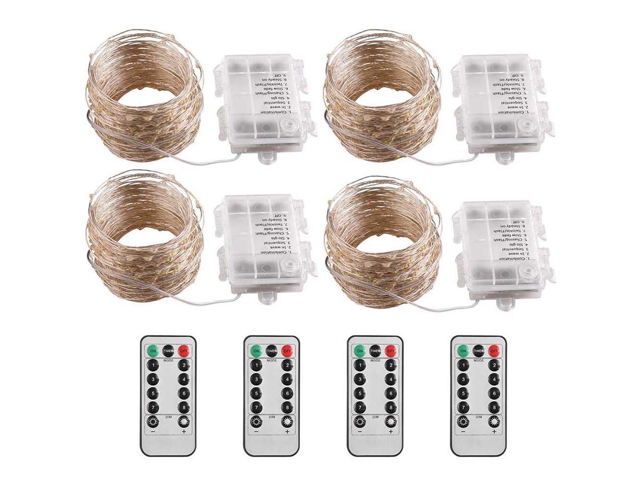 Yescom 4 Packs 66Ft LED Warm White Starry Fair String Lights 8 Modes Remote Christmas for Party Wedding Bedroom