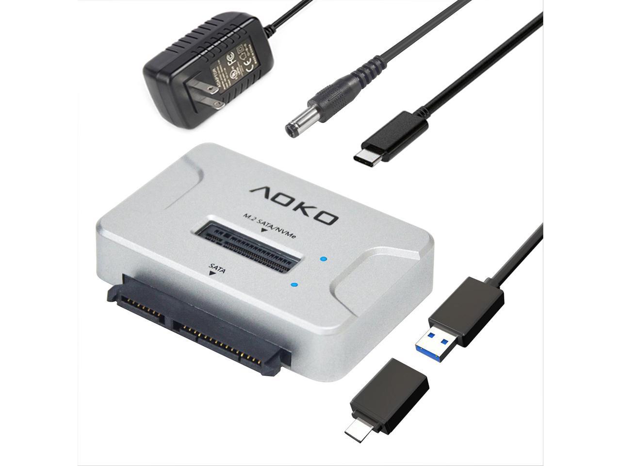 AOKO NVMe to M.2 Adapter with 2.5 /3.5 SATA Adapter Converter , 4-in-1 USB-C to M.2 Docking Station SATA NVMe SSD Adapter Reader