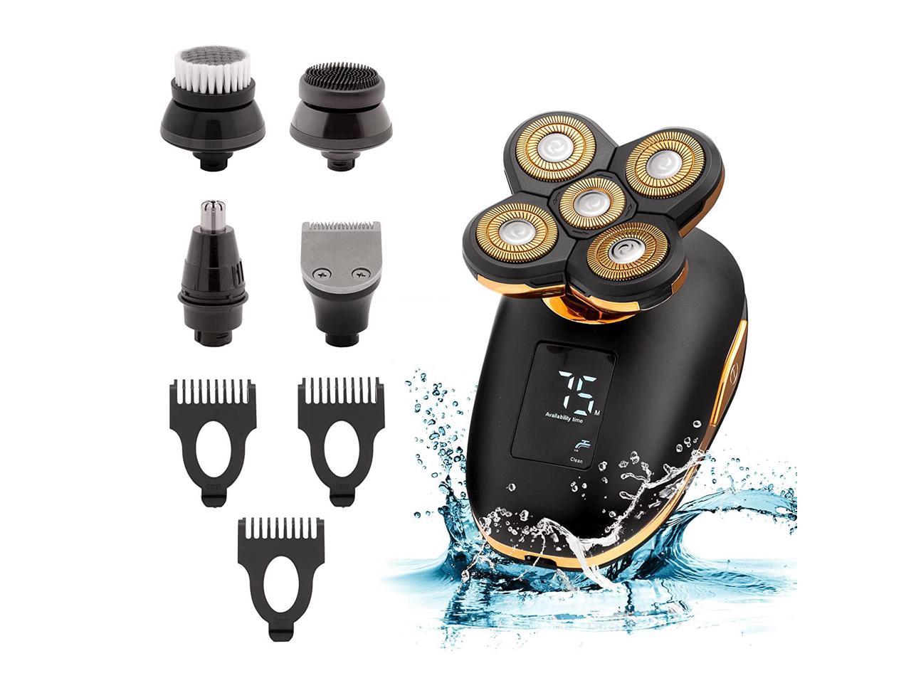 5 in 1 Electric Razor for Men and Women, USB Rechargeable and Waterproof Cordless Trimmer, Includes Rotating Bald Head Shaver, Nose Hair Trimmer, Beard Shaper, Silicone Brush, and Cleansing Brush