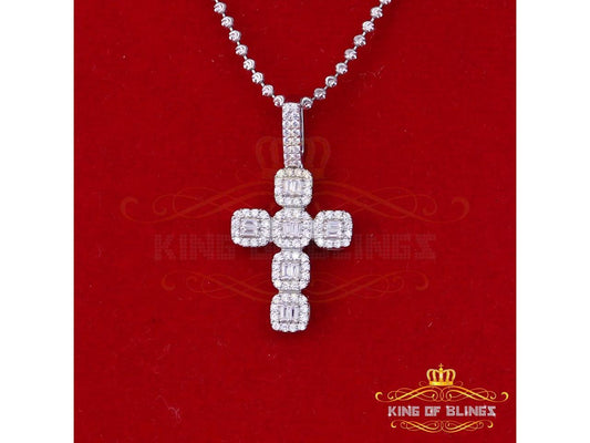 10K White Gold Finish Silver Cross Pendant with Lab Created Diamonds