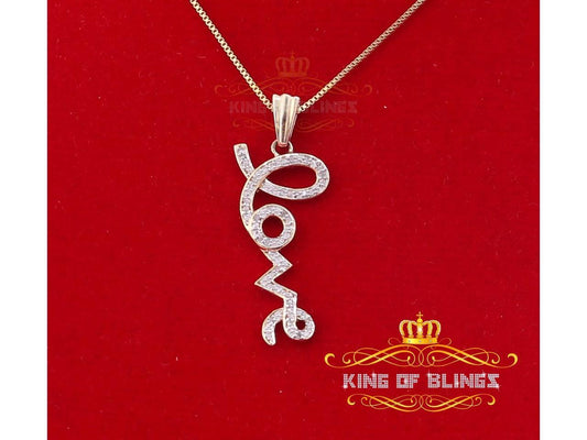 10K Yellow Gold Finish Real 0.10CT Diamond Love Silver Pendant